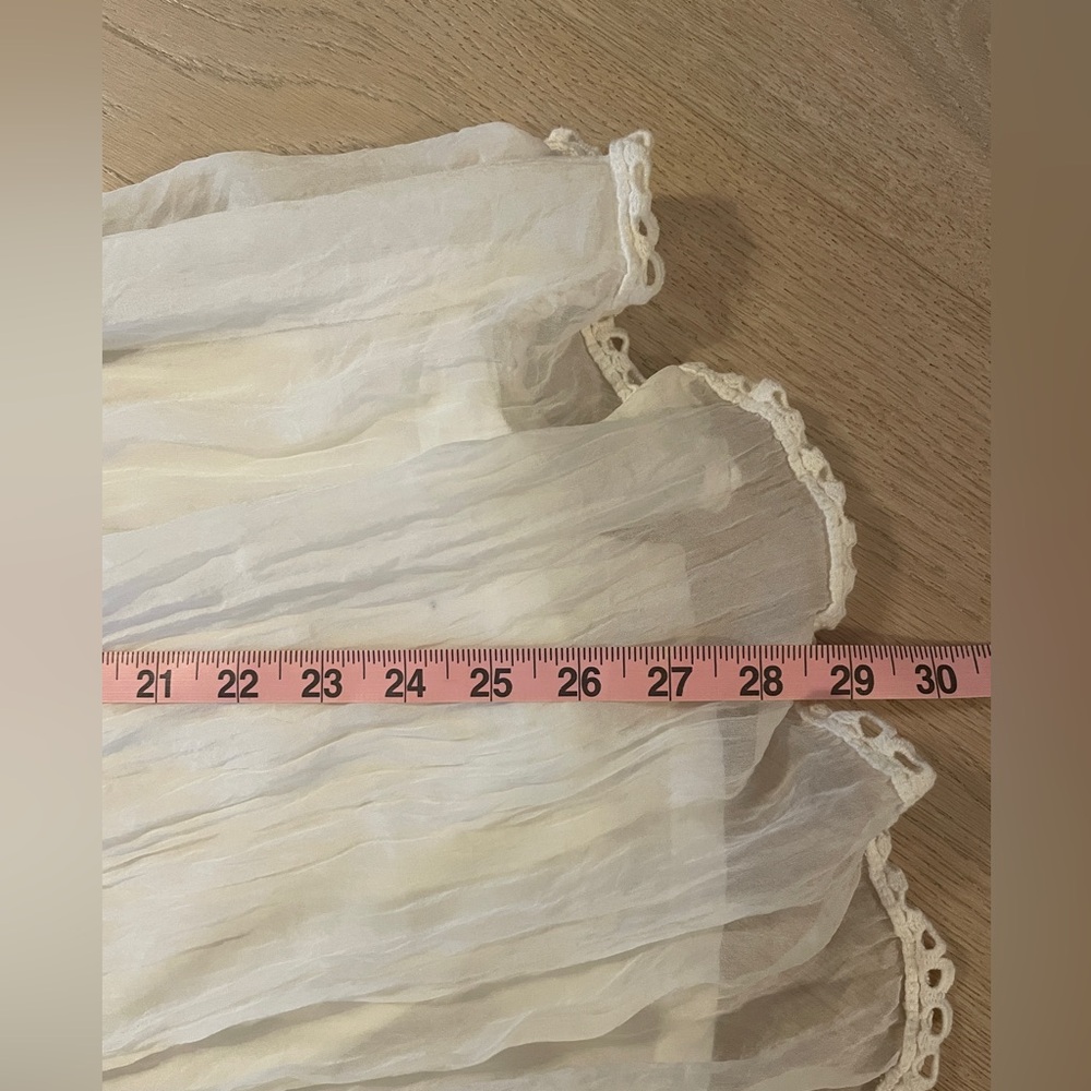 100% Silk White Flowy Lace Trim Peasant Blouse Bridal Wedding Resortwear Beach - Picture 6 of 6